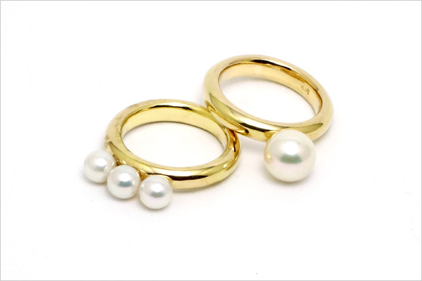 真珠のk18のリングたち